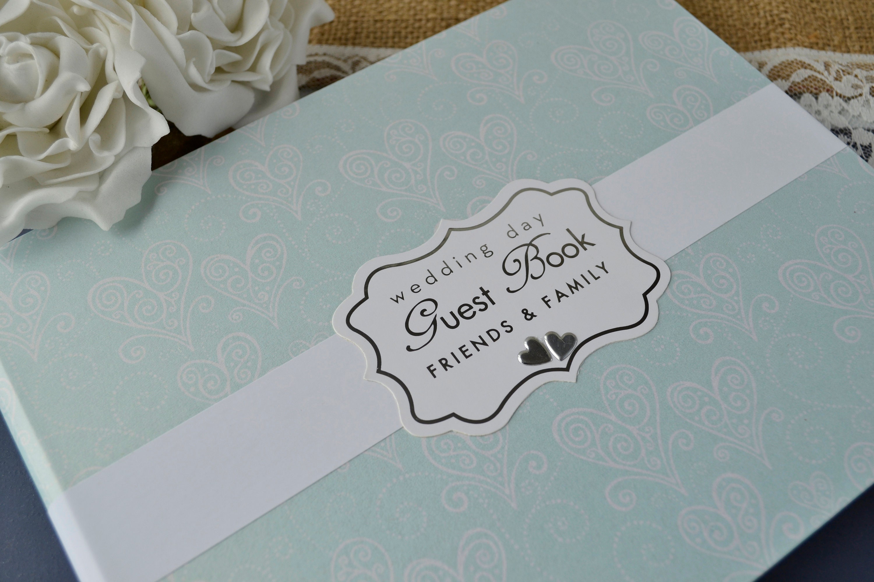 Aqua Heart Design Wedding Day Guest Signing Book 40 pages  80 sides. Wedding Guest Book
