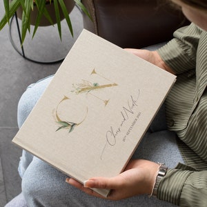 Personalised Wedding Guest Book. Foliage Initials Design. 50 pages / 100 sides. Colour Options available for book and design. image 4