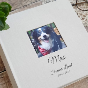 Personalised Dog Memory Album. High Quality Linen Slip-in Album with cover aperture. 23x22cms. Holds 200 4x6 / 10x15cm Photos. 4 colours. image 3