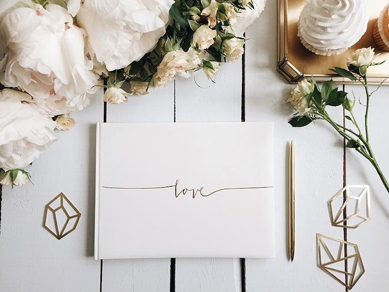Wedding Guest Book /& Box Available in a choice of colours. Guest Book with /'Love/' printed on the cover