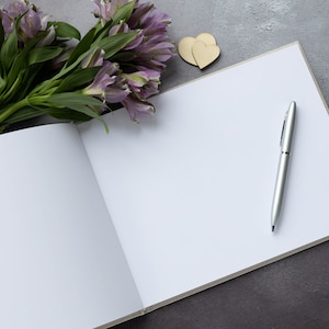 Personalised High Quality 'Letters to the Bride' Guest Book. Elegant handwritten text design. 50 plain white pages / 100 sides. 13 colours. image 2