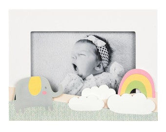 Baby Photo Frame. 6x4 photograph frame. Wooden Elephant and Rainbow New Baby Photograph Frame. Baby Gift / Keepsake.
