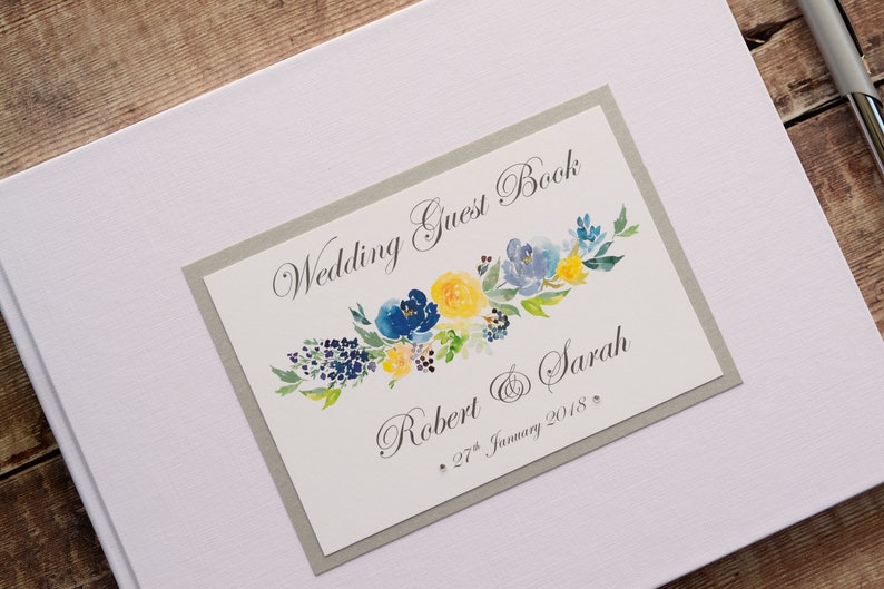 Wedding Gift Keepsake. Personalised Wedding Guest Book Floral Print Wedding Guest Signing Book