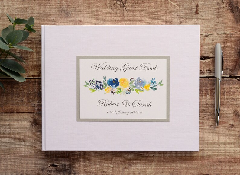 Wedding Gift Keepsake. Personalised Wedding Guest Book Floral Print Wedding Guest Signing Book