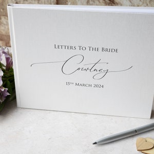 Personalised High Quality 'Letters to the Bride' Guest Book. Elegant handwritten text design. 50 plain white pages / 100 sides. 13 colours. image 5