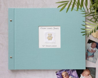 Personalised Baby Photograph Album. High quality screw bound photo album. Wooden Teddy Bear Design. Handmade Baby Gift. Baby Keepsake.