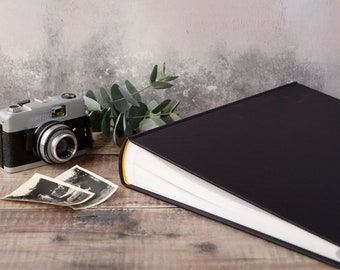 Álbum de fotos negro extra grande. Álbum de fotografías encuadernado en libro tradicional. Álbum de fotos de bricolaje en blanco. 50 páginas / 100 caras. Familia, Álbum de bodas.