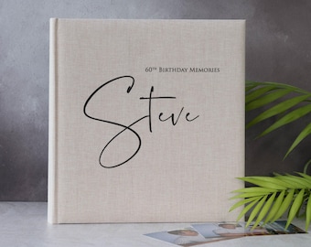 Personalised Birthday Photograph Album. Traditional Book Bound Family Photo Album. Modern Style Text.  Size and colour options available.