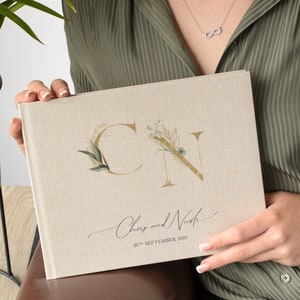 Personalised Wedding Guest Book. Foliage Initials Design. 50 pages / 100 sides. Colour Options available for book and design. image 3