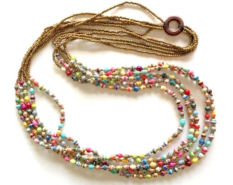 5 Strand Maasai Paper Bead Necklace - Recycled, Sustainable Fair Trade from Africa