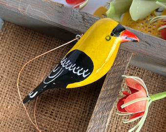 Goldfinch Ornament - Hand Carved Wood Bird Ornament from Kenya, East Africa