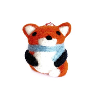 Fox Christmas Ornament Fair Trade Tufted Wool Decor Handmade in Nepal image 2