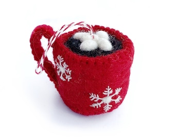 Hot Chocolate Ornament - Felt Wool Fair Trade Christmas Decor Handmade in Nepal
