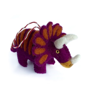 Felt Triceratops Dinosaur Ornament, Fair Trade Handmade Wool Christmas Nepal