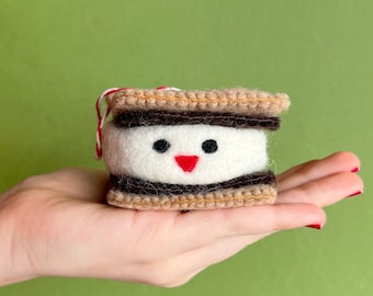 Smiling S'more Ornament - Felt Wool Fair Trade Christmas Gift Handmade in Nepal