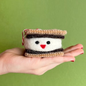 Smiling S&#39;more Ornament - Felt Wool Fair Trade Christmas Gift Handmade in Nepal