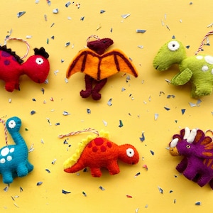 Felt Dinosaur Ornament Set - 6 Count Bundle - Wool Fair Trade Handmade Christmas Nepal