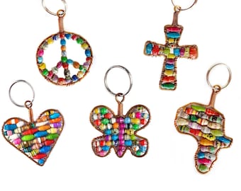 Paper Bead Keychain - Recycled Paper Beads, Sustainable, Fair Trade from Uganda, East Africa