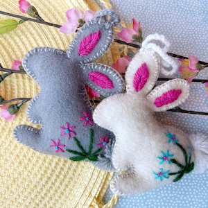 Easter Bunny Rabbit Ornament, Fair Trade Embroidered Wool Handmade in Peru