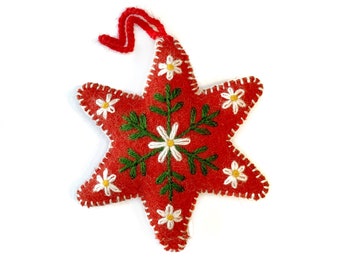 Red Star Ornament, Fair Trade Christmas Decor Handmade in Peru