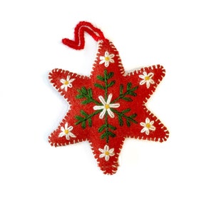 Red Star Ornament, Fair Trade Christmas Decor Handmade in Peru