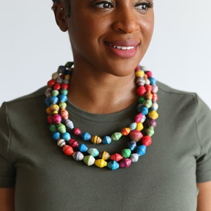 Multicolor Paper Bead Recycled Necklace - Extra Long