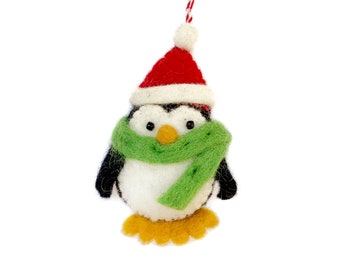 Adorno de pingüino - Lana de fieltro Comercio justo Decoración navideña hecha a mano en Nepal
