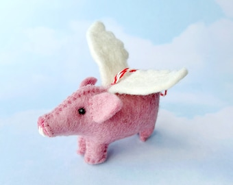 Flying Pig Ornament - Felt Wool Fair Trade Handmade Christmas Nepal