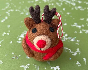 Reindeer Tufted Wool Ornament Handmade Fair Trade from Nepal