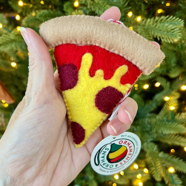 Pizza Ornament - Felt Wool Fair Trade Christmas Decor Handmade in Nepal