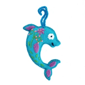 Dolphin Embroidered Wool Christmas Ornament, Fair Trade Handmade in Peru