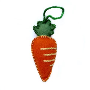 Carrot Easter Ornament, Embroidered Wool Ornament, Fair Trade Handmade in Peru
