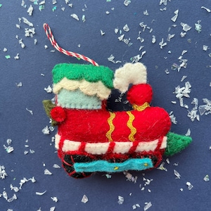 Christmas Train Ornament - Fair Trade Wool Felt Christmas Decor Handmade in Nepal