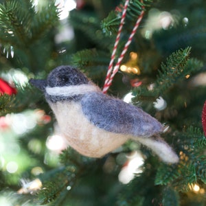 Black Capped Chickadee Felt Wool Bird Christmas Ornament - Fair Trade Handmade in Nepal