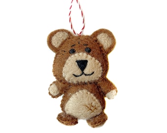 Teddy Bear Ornament - Felt Wool Fair Trade Handmade Christmas Nepal