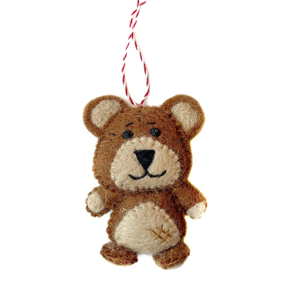 Teddy Bear Ornament - Felt Wool Fair Trade Handmade Christmas Nepal