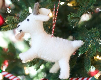 Goat Christmas Ornament - Felt Wool Fair Trade Handmade in Nepal