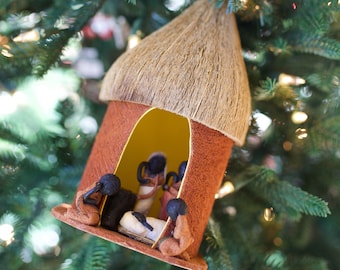 African Bark Cloth Hut Nativity - Handmade, Fair Trade from Uganda