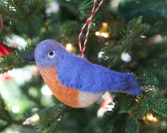 Blue Bird Christmas Ornament - Felt Wool Fair Trade Handmade in Nepal