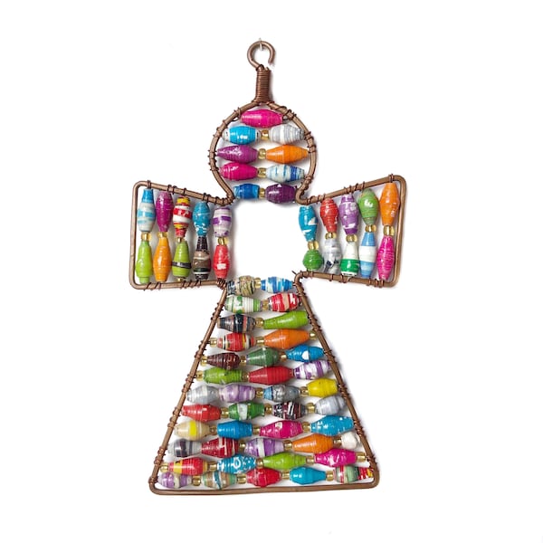 Paper Bead Angel Christmas Ornament - Multicolor Recycled Fair Trade from Uganda