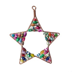 Paper Bead Star Christmas Ornament Multicolor Fair Trade Recycled Handmade in Uganda, East Africa