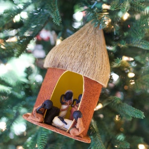 African Bark Cloth Hut Nativity - Handmade, Fair Trade from Uganda