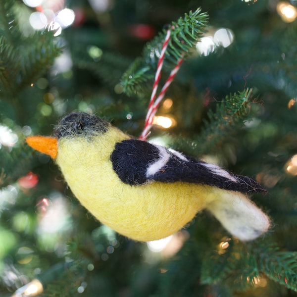 Goldfinch Felt Wool Bird Christmas Ornament - Fair Trade Handmade in Nepal