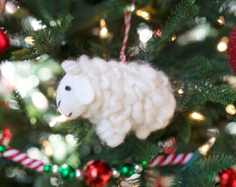 Handmade Felted Toy Wool Ornament Gemira Christmas Tree Ornament Hanging Felt Sheep Christmas Tree Decoration Wooly Sheep Christmas Ornaments Decorative Figurines