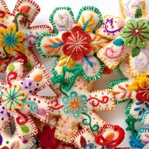 Snowflake Christmas Ornament Set, Multicolor Variety 12 Pack - Embroidered Wool - Fair Trade Handmade in Peru