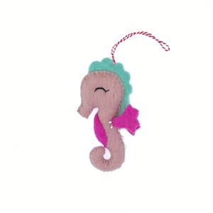 Pink Seahorse Christmas Ornament - Felt Wool Fair Trade Holiday Decor Handmade in Nepal