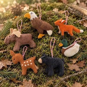 Handmade Felt Woodland Animals Christmas Ornaments, Fair Trade Forest Friends Set (6pcs)