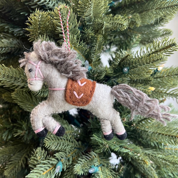 Prancing Pony Christmas Ornament - Felt Wool Fair Trade Holiday Decor Handmade in Nepal