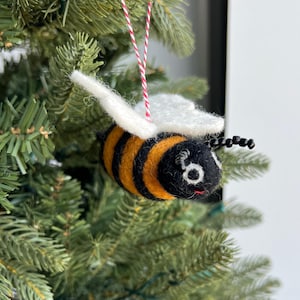 Bee Christmas Ornament - Felt Wool Fair Trade Handmade in Nepal