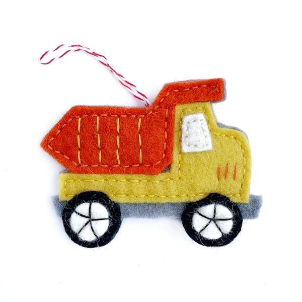 Dump Truck Ornament - Felt Wool Fair Trade Christmas Decor Handmade in Nepal